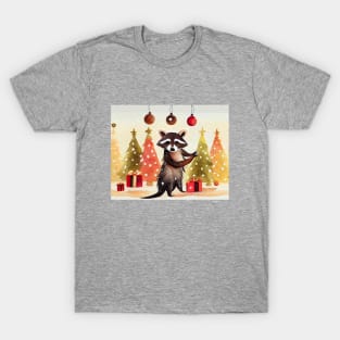 Raccoon Decorating Christmas Tree T-Shirt